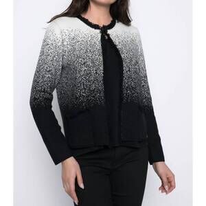 NEW PICADILLY fringe trimmed jacket in black/white/cream